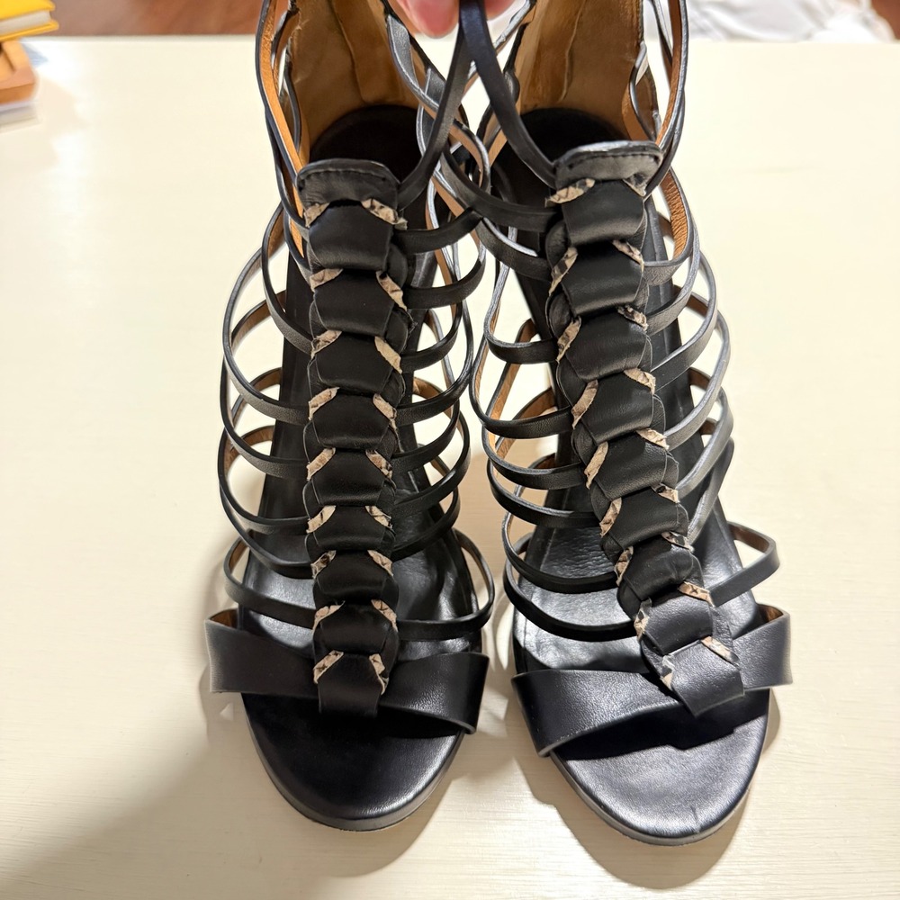 Coach Josey Black Leather Snakeskin Strappy Gladiator Stiletto Heels Size 7.5 B